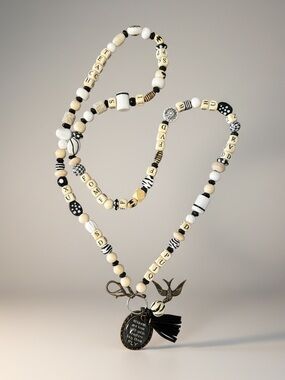 NWT Wood Beaded Black & cream Lanyard  and key holder for teacher